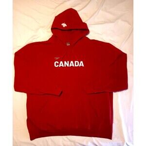 Speedo Red Canada Hooded Sweat Shirt Size 3XL Leaf On Hood Front Pockets ECU